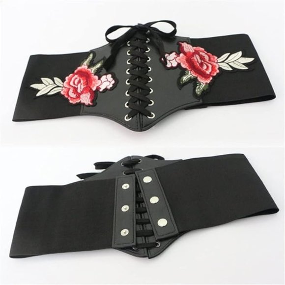 Floral embroidered waist belt main image 4